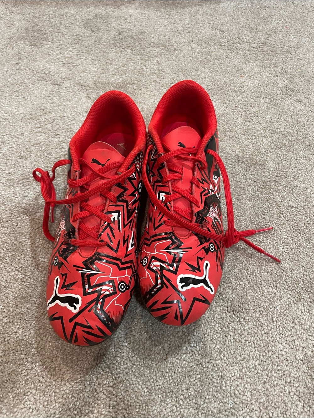 Puma Red and Black Graphic Kids Soccer Sneakers